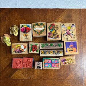 Colorful Wooden Stamp Set for Kids - Craft stamps various shapes and designs